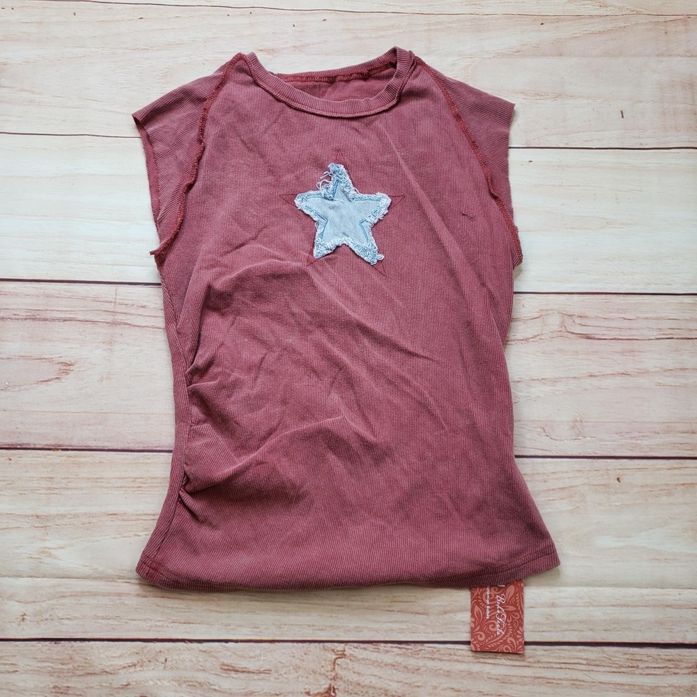 SHEIN Tank Womens M Pink Cropped Crew Neck Embroidered Star Slim Stretch NEW